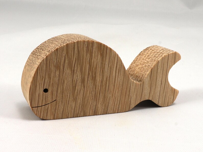 Handmade unfinished wooden whale toy cutout, chunky freestanding and stackable, sanded smooth and ready to paint, natural wood blank for kids craft and ocean theme play.