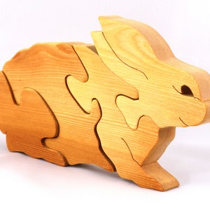 Wood Puzzle Bunny Rabbit Handmade Large Simple Four Parts and Free Standing