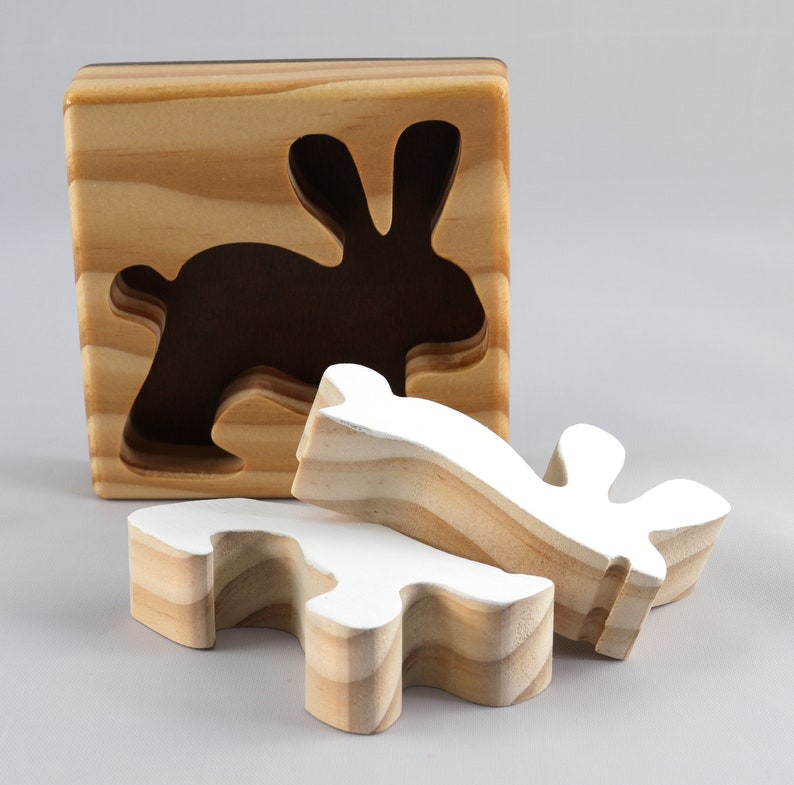Wood Puzzle Bunny Rabbit, Handmade from Select Grade Hardwood and Hand Painted Animal Puzzle From My Puzzle Pals Collection