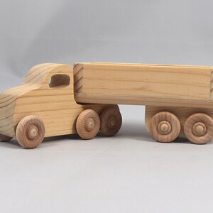 Handmade Wood Toy Semi Tractor Trailer Truck Crafted from Unfinished Bare Wood From My Play Pal Collection