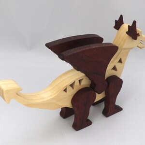 Handmade Wood Dragon Fantasy Animal Figurine Made From Select Grade Contrasting Hardwoods And Finished With A Custom Blend Of Oils and Waxes