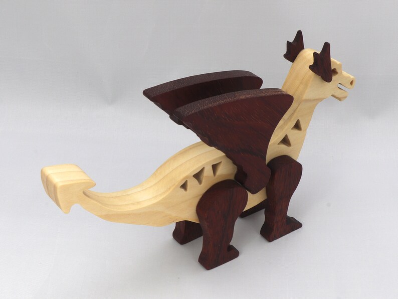 Handmade Wood Dragon Fantasy Animal Figurine Made From Select Grade Contrasting Hardwoods And Finished With A Custom Blend Of Oils and Waxes