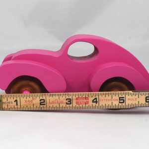 Wood Toy Car Handmade And Finished With Hot Pink Acrylic Paint and Amber Shellac From My Fat Fendered Ford Collection
