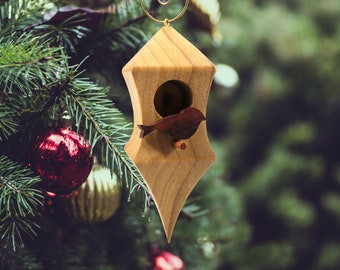Wooden Miniature Birdhouse Ornament