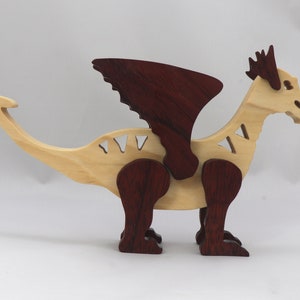 Handmade Wood Dragon Fantasy Animal Figurine Made From Select Grade Contrasting Hardwoods And Finished With A Custom Blend Of Oils and Waxes