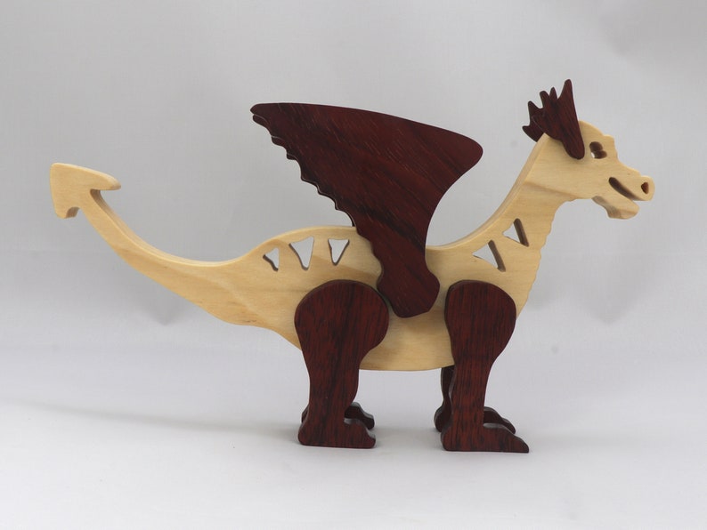 Handmade Wood Dragon Fantasy Animal Figurine Made From Select Grade Contrasting Hardwoods And Finished With A Custom Blend Of Oils and Waxes