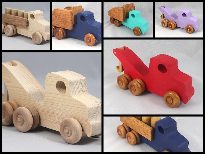 Odin's Toy Factory Easy 5 Truck Fleet Collection. Painted with acrylic, shellac bed, and wheels. Measures approximately 9 inches long, 4 inches high, and 3.5 inches wide. Handmade in Tallahassee, Florida, USA. Custom colors available.