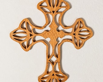 Handmade Wooden Cross Wall Decor, Victorian Fretwork, Reclaimed Hardwood, 10 Inch Christian Wall Art