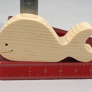 Handmade unfinished wooden whale toy cutout, chunky freestanding and stackable, sanded smooth and ready to paint, natural wood blank for kids craft and ocean theme play.