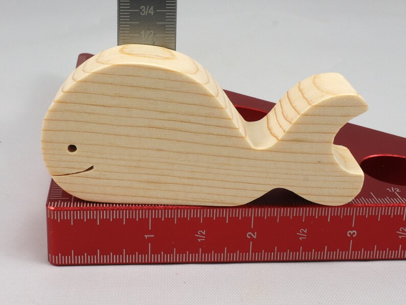 Handmade unfinished wooden whale toy cutout, chunky freestanding and stackable, sanded smooth and ready to paint, natural wood blank for kids craft and ocean theme play.
