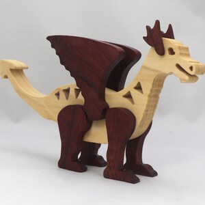 Handmade Wood Dragon Fantasy Animal Figurine Made From Select Grade Contrasting Hardwoods And Finished With A Custom Blend Of Oils and Waxes