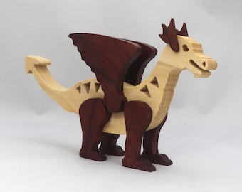 Handmade Wooden Dragon Figurine: Fantasy Animal Decor