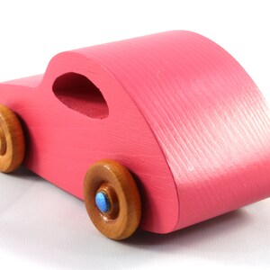 Wood Toy Car, Handmade and Finished with Pink and Metallic Sapphire Blue Acrylic Paint and Amber Shellac from the Play Pal Collection image 4