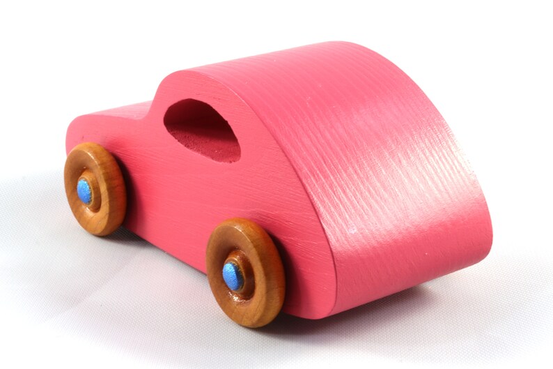 Wood Toy Car, Handmade and Finished with Pink and Metallic Sapphire Blue Acrylic Paint and Amber Shellac from the Play Pal Collection image 4