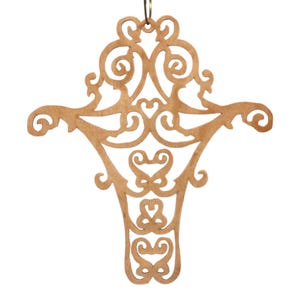 Handmade Wooden Victorian Style Fretwork Cross Christmas Tree Ornament - Made In USA