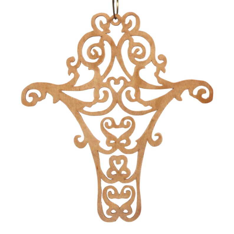 Handmade Wooden Victorian Style Fretwork Cross Christmas Tree Ornament - Made In USA