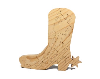 Wooden Cowboy Boot Puzzle: Made In The USA