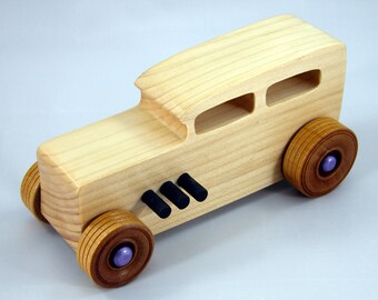 Wooden Toy Car: Hot Rod 1932 Sedan, Nontoxic Finish