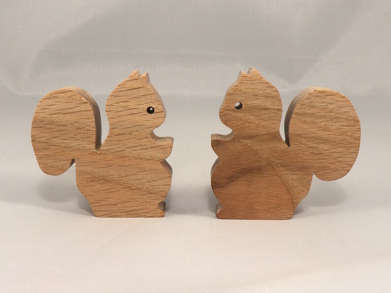 Handmade wood toy squirrel cutout is unfinished, unpainted, paintable, ready to paint, and freestanding from my Itty Bitty Animal Collection.