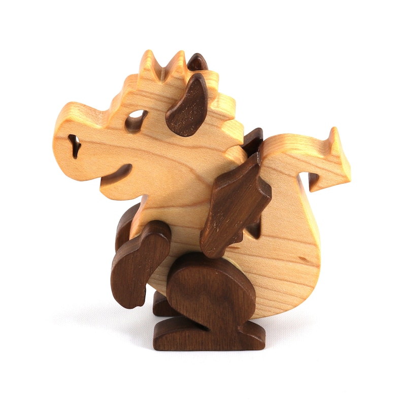 Wood Baby Dragon Fantasy Animal Figurine Handmade From Select Grade Hardwoods And Finished With Mineral Oil And Beeswax