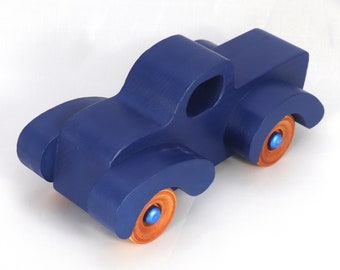 Wooden Toy Pickup Truck: Navy Blue with Fat Fenders