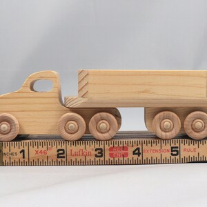 Handmade Wood Toy Semi Tractor Trailer Truck Crafted from Unfinished Bare Wood From My Play Pal Collection
