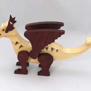 Handmade Wood Dragon Fantasy Animal Figurine Made From Select Grade Contrasting Hardwoods And Finished With A Custom Blend Of Oils and Waxes