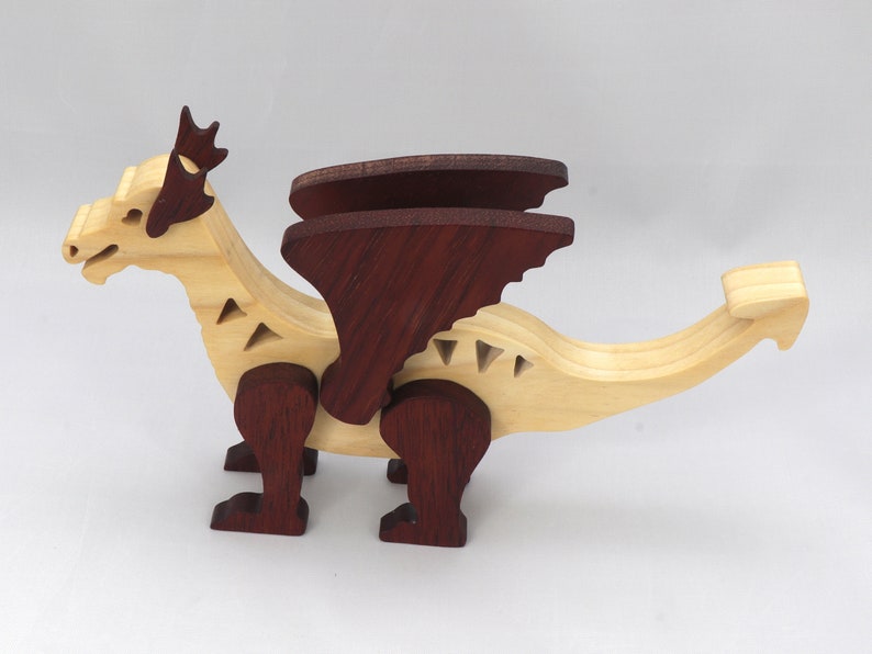 Handmade Wood Dragon Fantasy Animal Figurine Made From Select Grade Contrasting Hardwoods And Finished With A Custom Blend Of Oils and Waxes