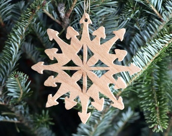 Handmade Snowflake Style Christmas Tree Ornament Sanded and Finished With Clear Shellac 1363310745