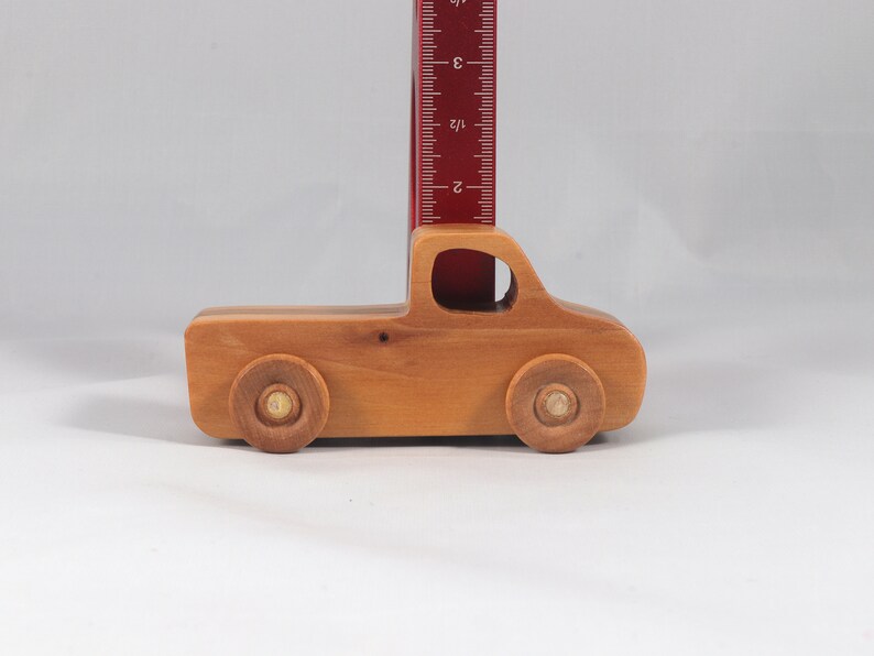 Handmade wooden toy pickup truck handmade from oak, poplar, and birch hardwoods with a satin polyurethane finish from my Play Pal Collection.