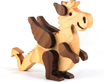Handmade Wooden Baby Dragon Figurine: Mythical Fantasy Decor - Made To Order