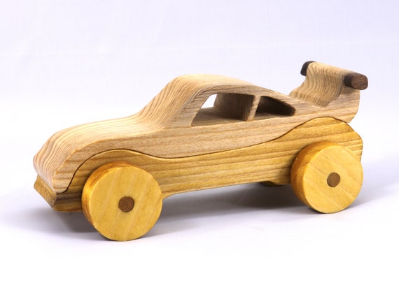Handmade Wooden Toy Car: Clear & Amber Shellac Finish - Speedy