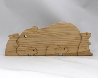 Puzzle en bois représentant une famille de cochons d'Inde : Fabriqué aux États-Unis