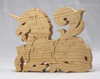 Wooden Unicorn Fantasy Animal Puzzle Handmade And Finished - Made to Order