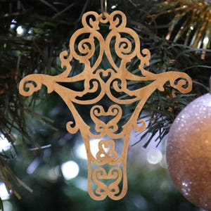 Handmade Wooden Victorian Style Fretwork Cross Christmas Tree Ornament - Made In USA