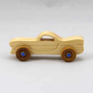Handmade Wood Toy Car Miniature Pocket Size Itty Bitty Caddy Finished with Mineral Oil, Beeswax, and Metallic Sapphire Blue Acrylic Paint