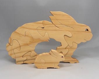 Wooden Rabbit Puzzle: Mama and Baby Bunny