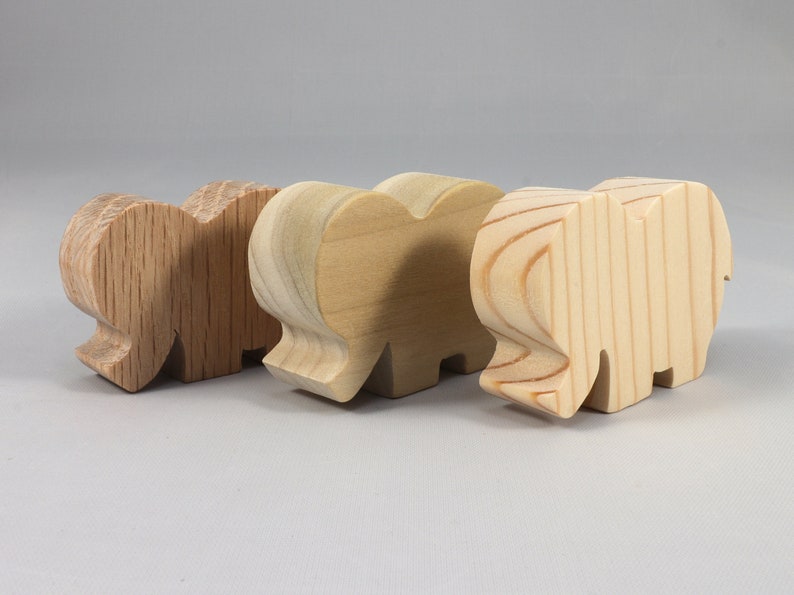 Handmade wooden toy Elephant cutout from the Itty Bitty Animal Collection stackable and unfinished crafted with traditional tools in the USA. Ideal for kid's crafts or pretend play, ready to be personalized to inspire creativity and imagination.