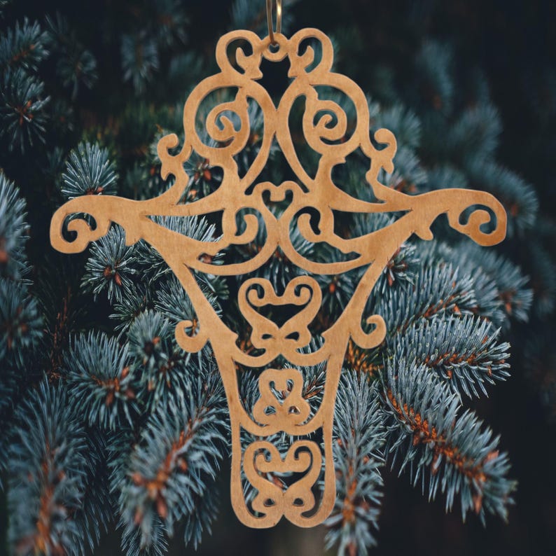 Handmade Wooden Victorian Style Fretwork Cross Christmas Tree Ornament - Made In USA