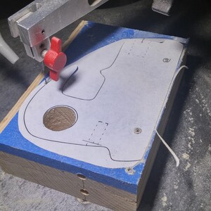 Odin' Toy Factory Toymakers Shop Photo - This is the sedan version body being cut on my scroll saw.