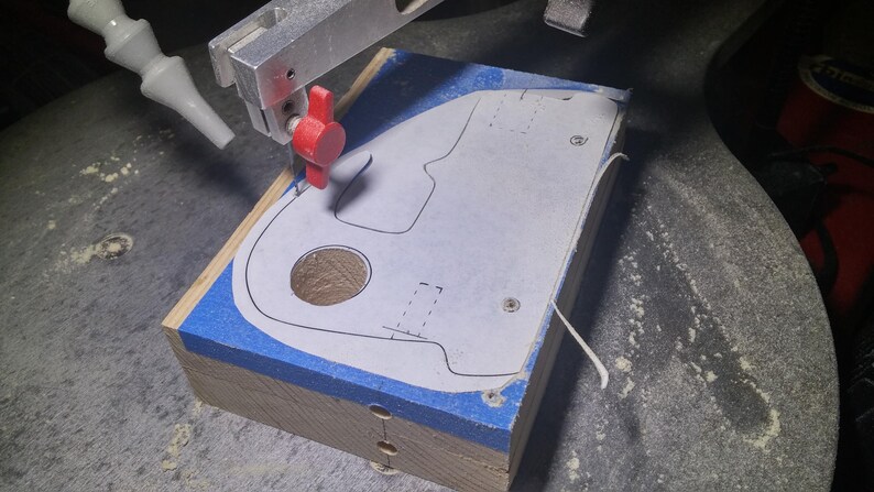 Odin' Toy Factory Toymakers Shop Photo - This is the sedan version body being cut on my scroll saw.