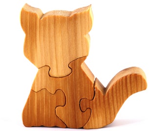 Wooden Kitten Puzzle: Simple Small Four Pieces
