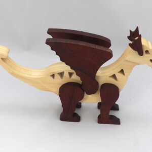 Handmade Wood Dragon Fantasy Animal Figurine Made From Select Grade Contrasting Hardwoods And Finished With A Custom Blend Of Oils and Waxes
