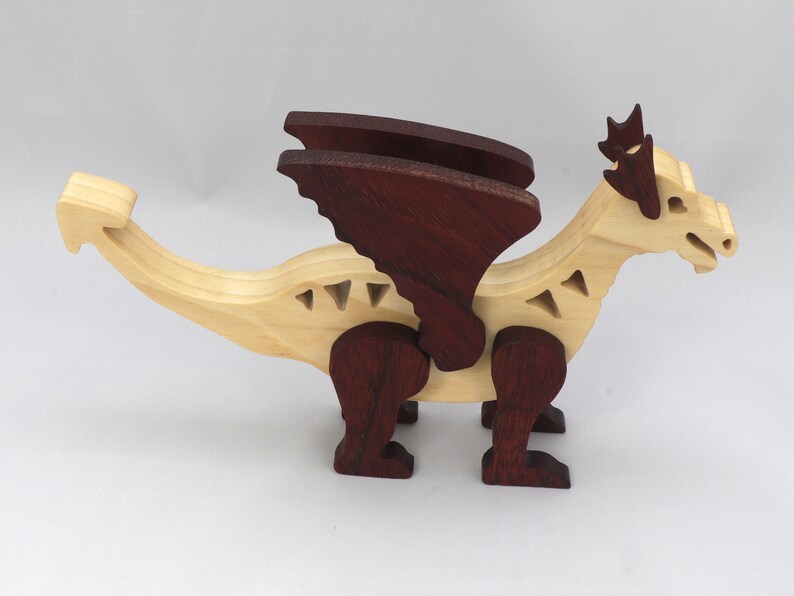 Handmade Wood Dragon Fantasy Animal Figurine Made From Select Grade Contrasting Hardwoods And Finished With A Custom Blend Of Oils and Waxes