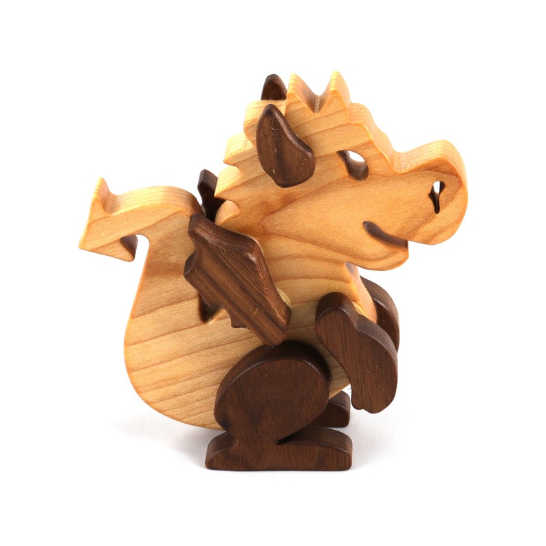 Wood Baby Dragon Fantasy Animal Figurine Handmade From Select Grade Hardwoods And Finished With Mineral Oil And Beeswax