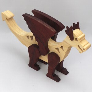Handmade Wood Dragon Fantasy Animal Figurine Made From Select Grade Contrasting Hardwoods And Finished With A Custom Blend Of Oils and Waxes