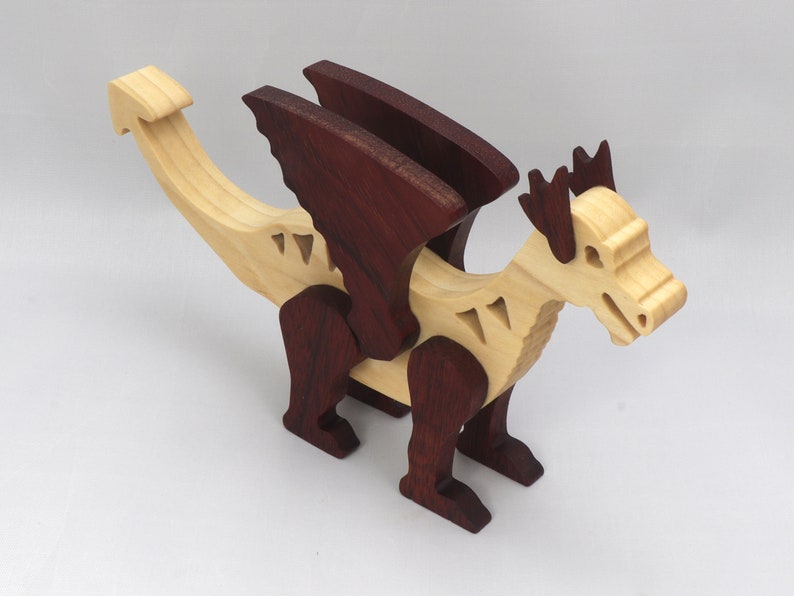 Handmade Wood Dragon Fantasy Animal Figurine Made From Select Grade Contrasting Hardwoods And Finished With A Custom Blend Of Oils and Waxes