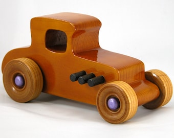 Handmade Wooden Toy Car: 1927 T-Coupe Hot Rod - Amber Shellac