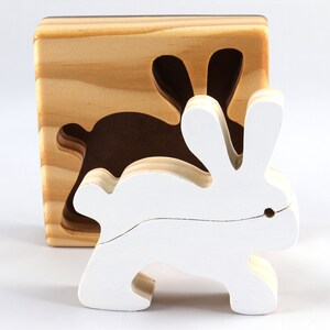 Wood Puzzle Bunny Rabbit, Handmade from Select Grade Hardwood and Hand Painted Animal Puzzle From My Puzzle Pals Collection