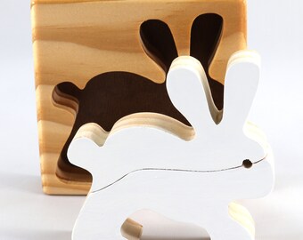 Toddler Bunny Rabbit Puzzle Handmade and Painted From My Puzzle Pals Collection